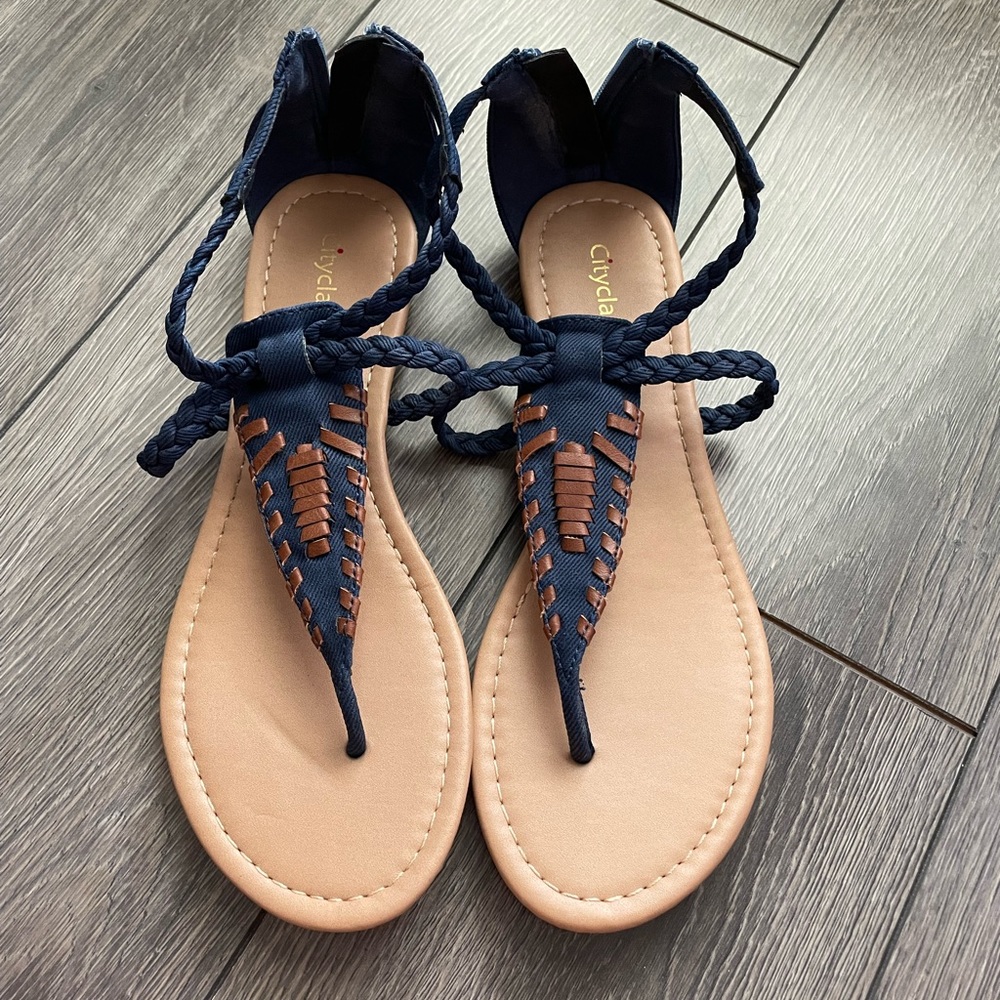 Boho Navy zip up sandal